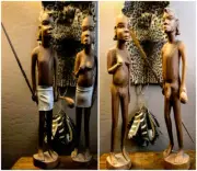 Vintage Set Collectors Hand Carved Wood Original Maasai Warrior Male Female-Kena