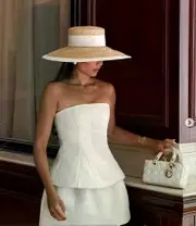Summer straw hat black edging French elegant ladies seaside travel sun hat Hepburn style wide brim straw hat 21 M55-58cm