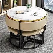 Exquisite Modern Dining Table Set with Chairs for Office Reception Club and Home Living Room Kitchen Leisure and Bar Balcony Furniture(Beige)