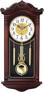 Traditional Chiming Wall Clock with Pendulum - 26in Silent Grandfather Wood Wall Clock, for Classic Home Decor