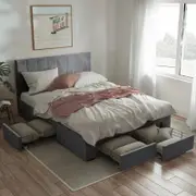 Ormond Double Fossil Grey Velvet Four Drawer Storage Bed Frame