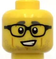 Lego New Yellow Minifigure Head Gray Eyebrows Stubble Medium Nougat Cheek