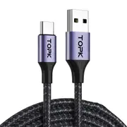 TOPK AN10 3A Micro USB Type C Phone Charger Charging Cable Cord Quick Charge Mobile Phone Cables Wire for Xiaomi Redmi Note 10 9 - Black Grey 0.25m for Type C