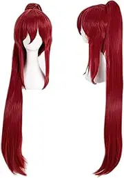 Anime Erza Scarlet Cosplay Wig for Fairy Tail, Long Ponytail Red Wig, for Halloween Costume Party, with Free Wig Cap