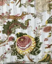 Queen White Rose Floral Print Summer Kantha Quilt Cotton Home Dorm D?cor Blanket