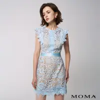 在飛比找momo購物網優惠-【MOMA】浪漫蕾絲層次洋裝(淺藍色)