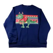 Holiday Sweater Mens Large (46-48) Blue Christmas Dinosaur Winter Pullover NWT
