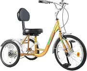 DEFGHIJ Adult Tricycle Trike Single Speed 3 Wheel Bikes Three Wheeled Bicycles with Basket for Seniors Women Men Picnics & Shopping Front Drive Without Chain (Yellow)(Yellow)