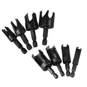 8 x Straight/Tapered 1/4" Hex Quick change shank Wood Plug Cutter Drill Bit Set
