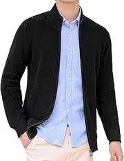 [SWJGLITTR] Men's Stand-up Collar Cardigan Slim Fit Knitted Sweater Cardigans Full Zip Up Knit Sweaters Cardigan, Black, 3X-Large
