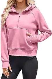 [Misakia] Womens Sweatshirts Half Zip Cropped Hoodies Fleece Pullover Quarter Zip Up Fall Outfits Clothes 2024 Winter