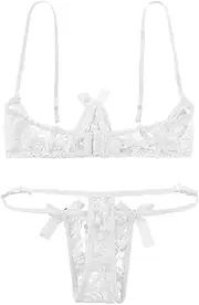 [GRRKDFQ] Women'S Lingerie Sets Open Cup Bra Through Sheer Lace Bra with G-String See