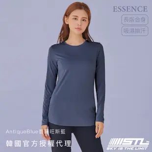 STL yoga ESSENCE LS 韓國瑜珈 本質合身 運動機能 長袖上衣 長版蓋臀 AntiqueBlue普羅旺斯藍