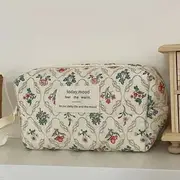 Floral Print Fabric Pencil Case Octagonal Bag - Beige & Blue - One Size