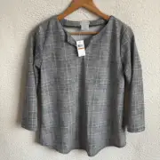 Van Heusen Top Womens Small Black White Plaid V Neck