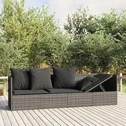 Outdoor Lounge Bed, Garden Day Bed Sun Lounger Chaise Lounge Outdoor Lounge Bed with Cushions Grey Poly Rattan