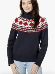 Tommy Hilfiger Women’s Argyle Fair Isle Turtleneck Sweater Multi Blue Large NWT