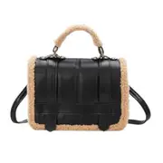Vintage Women Splicing PU Plush Messenger Bag Ladies Travel Street Handbag Trunk Popular Simple Female Daily Bag