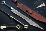 Handmade Damascus Steel Full Tang Viking Sword With Sheath Fixed Blade