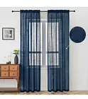 maxmill Faux Linen Textured Semi-Sheer Rod Pocket CurtainsNavy Blue, 54 x 84"