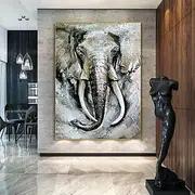 Handmade Oil Painting Canvas Wall Art Decoration Animal Black and White Abstract Elephant for Home Decor Rolled Frameless Unstretched Painting
