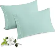 Horbaunal 2 Pack Microfiber Pillowcases Queen Size Mint Green Bed Pillow Cases with Envelope Closure, 1800 Thread Count Soft & Shrinkage Resistant Pillow Covers, 20 x 30 Inches