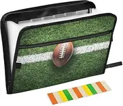 Quteprint 13 Pockets Expanding File Folder with Zipper Closure, Sport Football Field Accordion File Folder with Sticky Labels, Letter Size A4 Papers Expandable File Document Organizer