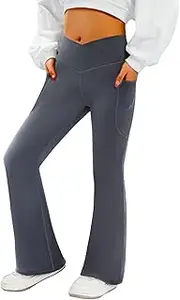 [COPYLEAF] Women's Flare Yogo Pants with Pockets-V Crossover High Waisted Bootcut Yoga Leggings-Flare Bell Bottom Leggings