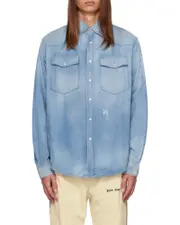 Palm Angels Pa Monogram Denim Shirt Blue