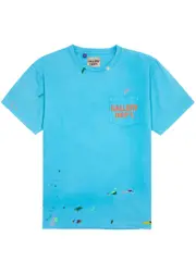 Gallery Dept. Paint-splattered Logo Cotton T-shirt - Turquoise M
