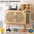 Sideboard Cabinet Buffet Rattan Furniture Cupboard Hallway Shelf Natural OakWood