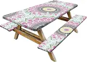 Picnic Table Cover - Outdoor Seat Bench Cover, Waterproof Picnic Tablecloth | Matching Table and Bench Cover, Heavy Duty Picnic Table Set, Easy to Clean