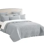 Vintage Stone Wash Bedspread Comforter Sets Coverlet Silver - 7pcs