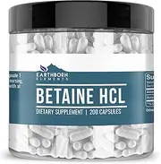 Betaine HCL, 200 Capsules, 560mg Serving, Potent, Non-GMO, Gluten-Free, Lab-Tested for Purity, No Filler or Additives, Made in USA