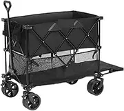 Camping Car Folding Beach Wagon Cart with All-Terrain Wheels Drink Holders Sports Camping Shopping Multifunctional(Flat Folding 450 lbs)