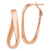14K Rose Gold High Polished 5mm Wavy Oval Omega Back Hoop Earrings