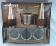 Vtg MCM Stelton Denmark Danish Modern Teak Wood Metal Salt Pep Tray Spoon Bowl