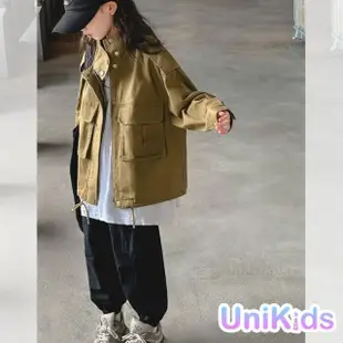 【UniKids】現貨不用等 中大童立領工裝長袖外套 秋季夾克 女大童裝 CVYY391(卡其)