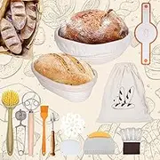 Sourdough Starter Kit,18-Piece Set Banneton Proofing Basket with Round & Oval Rattan Proofing Baskets,Natural Rattan Bread Proofing Basket,Sourdough Kit with The Necessary Tools.