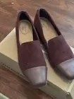 Clarks Shoes Womens 9.5 Tilmont Step Loafers Slip On Burgundy Suede & Leather.