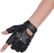 [JISEN] Men PU leather Gloves Steampunk Gothic Half Finger Hook-Loop Mittens