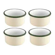 4x Urban Style Enamelware 8cm Ramekin Bowl Sauce Container w/ Green Rim Cottage