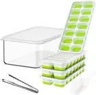 Ice Cube Tray with Lid and Bin, 4 Pack Silicone Plastic Ice Cube Trays for Freez