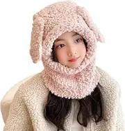 [Generic] Plush Winter Hat | Bunny Kids Hood Hat Scarf - Unisex Hood Hat with Animal Ears, Warm Hat Scarf for Sports, Daily Wear, Walking