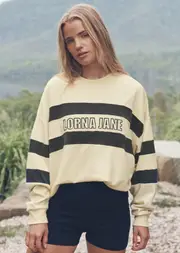[Lorna Jane] Throwback Oversized Sweat in Yellow, Cotton, Size - Medium M Buttermilk