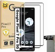 [2+2 Pack] 2 PCS Front Screen Protector with 2 PCS Camera Lens Protector Tempered Glass For Google Pixel 7 Pro 5G