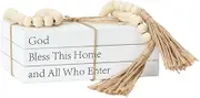 Decorative Books for Home Decor, White Faux Books for Decoration, Rustic Farmhouse Stacked Display Books (God Bless This Home and All Who Enter)