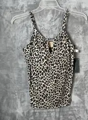 Aqua Green Size Medium Leopard Print High Neck Tankini Swim Top Brown