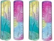 AIMALL 4-Pack Flexible PVC Soft Rulers 5.9in Transparent Foldable Design with Colourful Print for Office, School, Crafting, and Kids