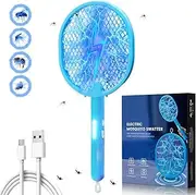 Electric Mosquito Fly Swatter, 2 in 1 Electric Bug Zapper USB Rechargeable, 4000V Indoor Outdoor Mosquitoes Zapper with 3-Mode for Indoor Home Office Backyard Patio Camping